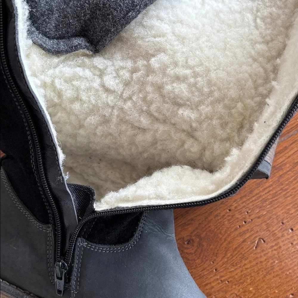 BOS. & CO. Ginger Boots Black Leather Waterproof Wool Lined Size 40 EU 9-9.5 US